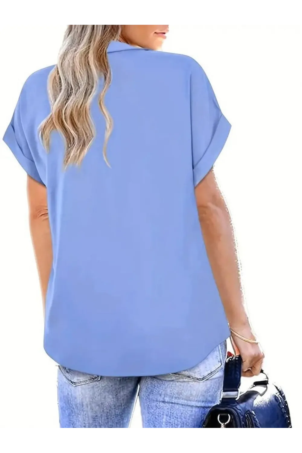 Kadın Kısa Kollu Yakalı Uzun Sandy Bluz