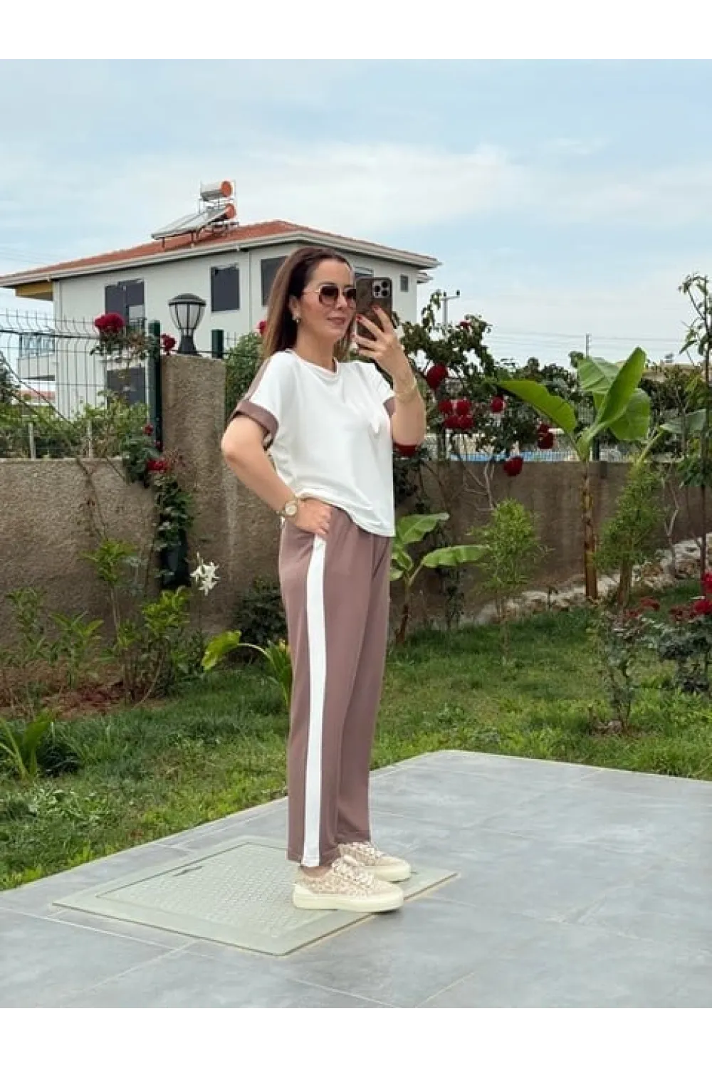 Kadın Modal Dokulu Kumaş Yanı şeritli Takım