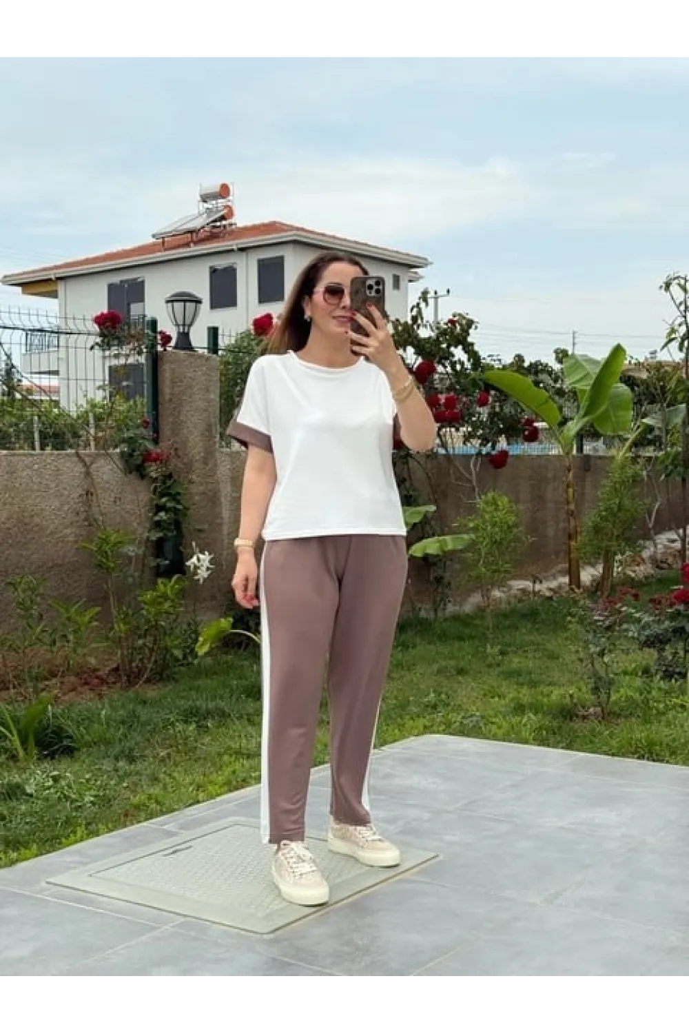 Kadın Modal Dokulu Kumaş Yanı şeritli Takım
