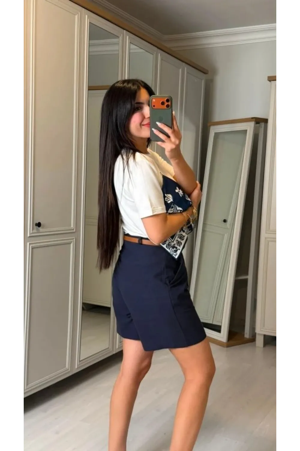 Kadın şal Desen Detay Bluz Ve Keten şort Ikili Takım