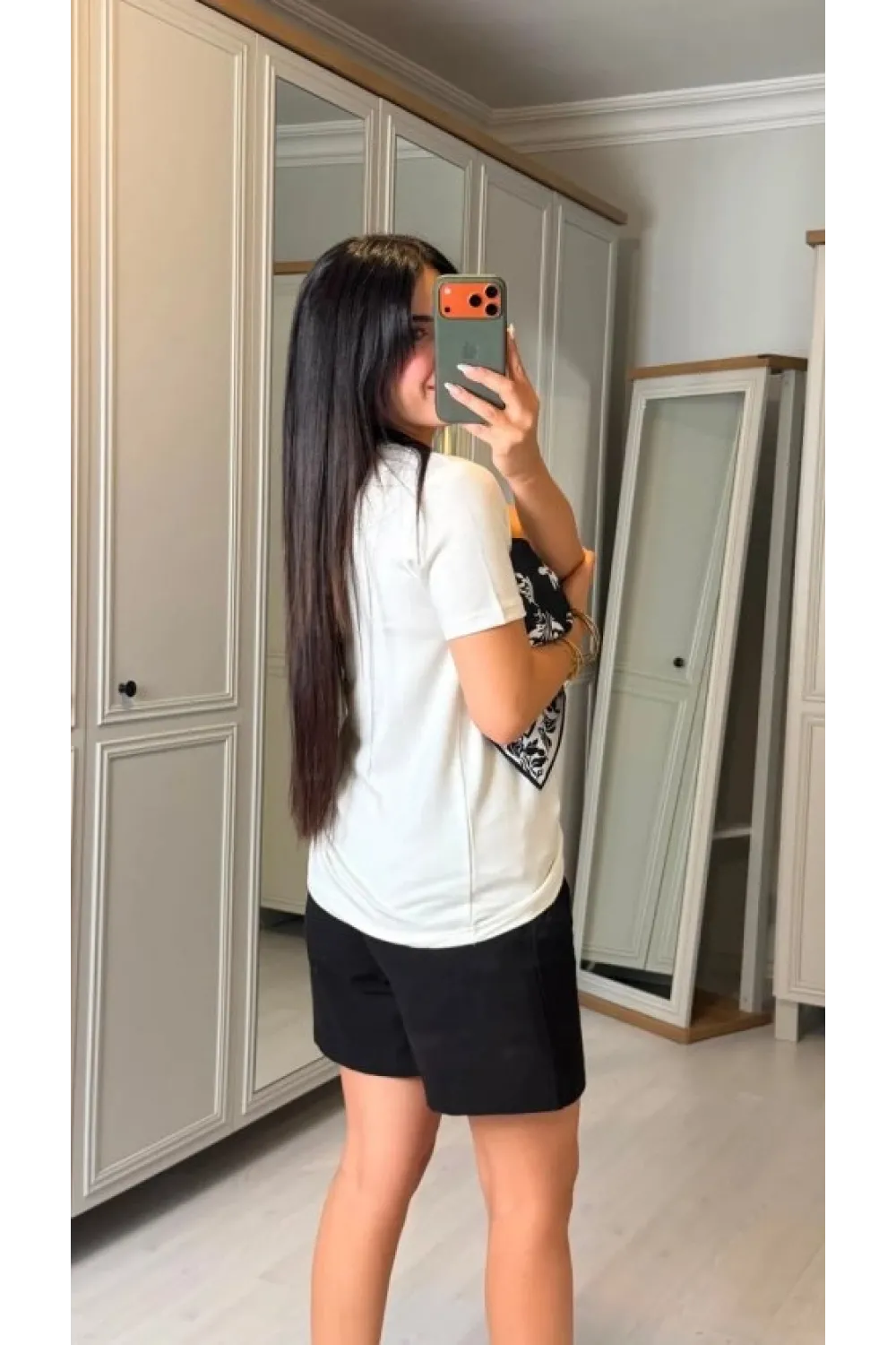 Kadın şal Desen Detay Bluz Ve Keten şort Ikili Takım