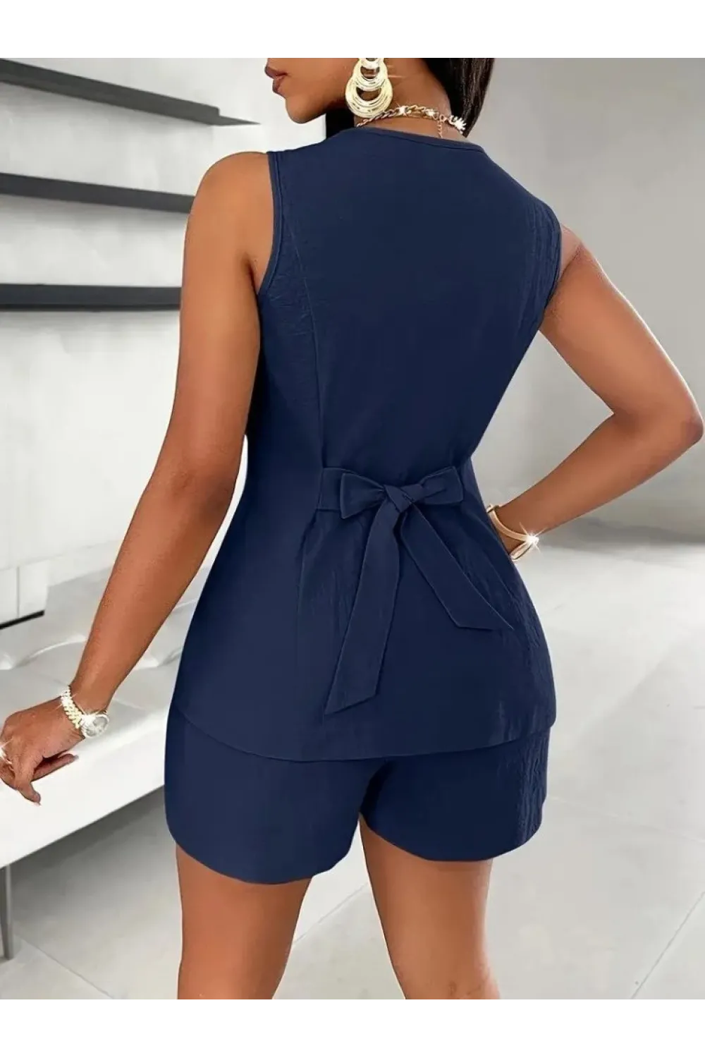 Kadın Sıfır Kollu önden Düğmeli Ithal Krep Ceket Ve Short Ikili Takım