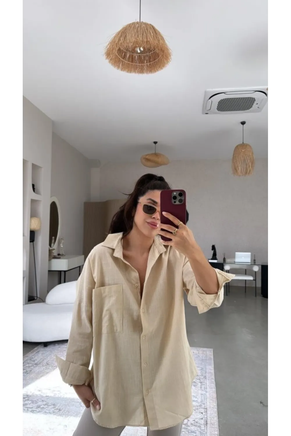 Kadın Tek Cepli Over Size Ketem Gömlek