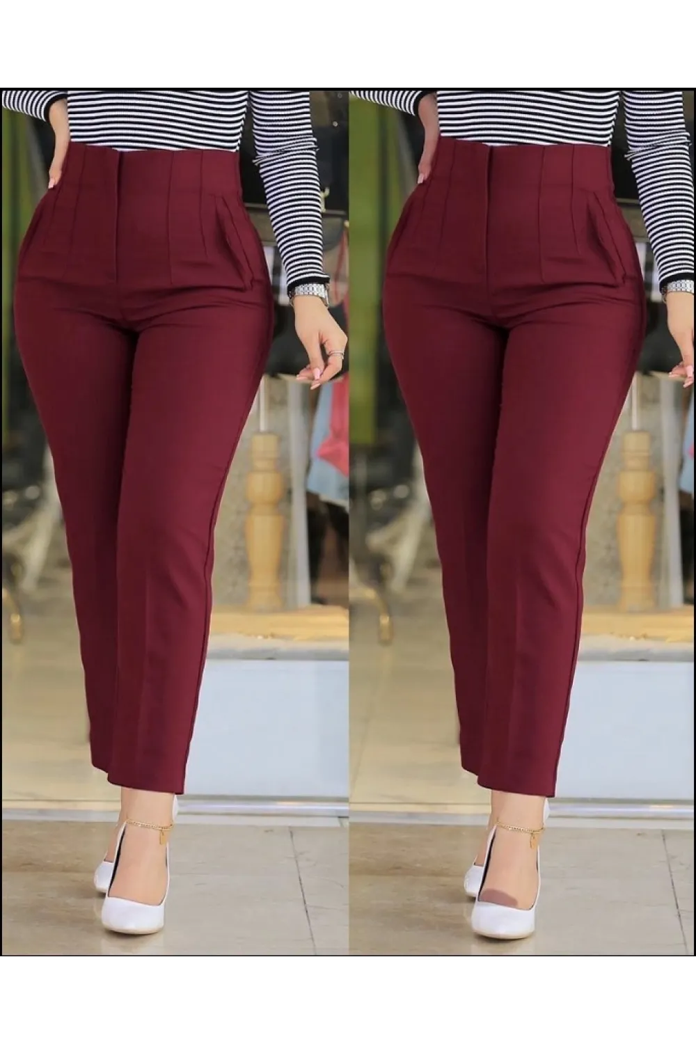Kadın üste Oturan Paçası Bilek üzerinde Biten Atlas Kumaş Pantolon 36 (S) - 48 (4XL)