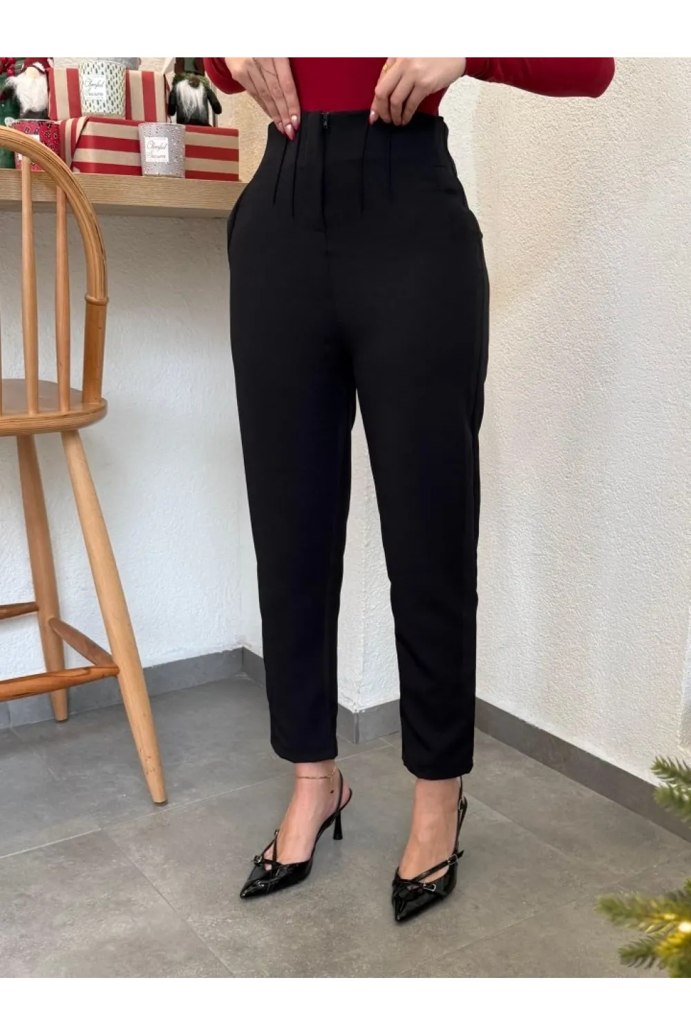 Kadın üste Oturan Paçası Bilek üzerinde Biten Atlas Kumaş Pantolon 36 (S) - 48 (4XL)