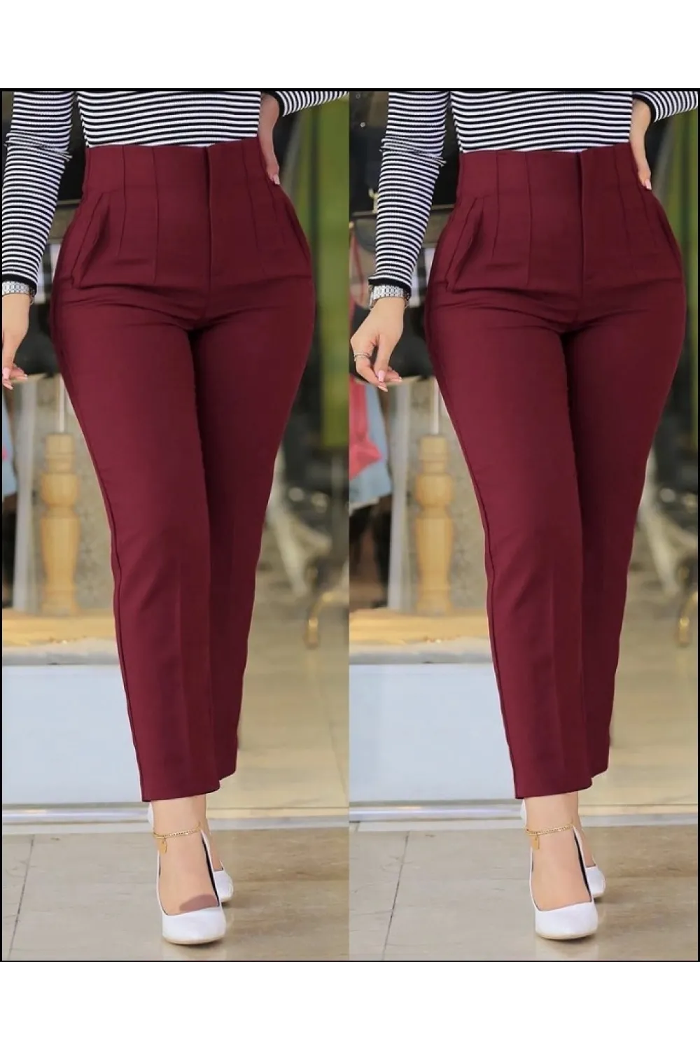 Kadın üste Oturan Paçası Bilek üzerinde Biten Atlas Kumaş Pantolon 36 (S) - 48 (4XL)