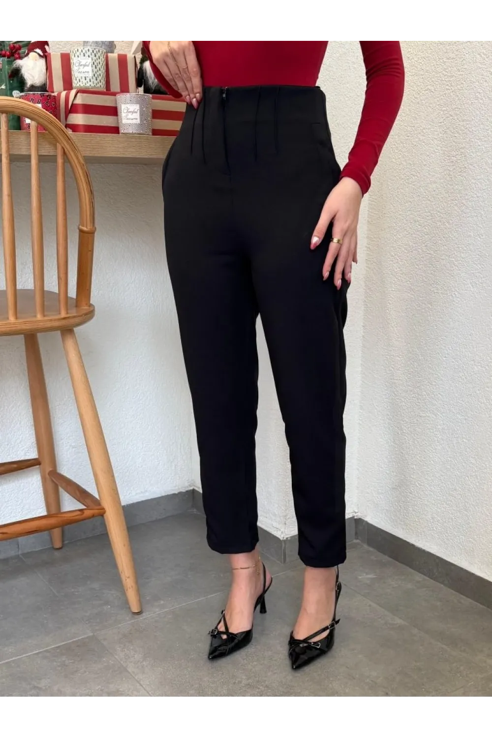 Kadın üste Oturan Paçası Bilek üzerinde Biten Atlas Kumaş Pantolon 36 (S) - 48 (4XL)