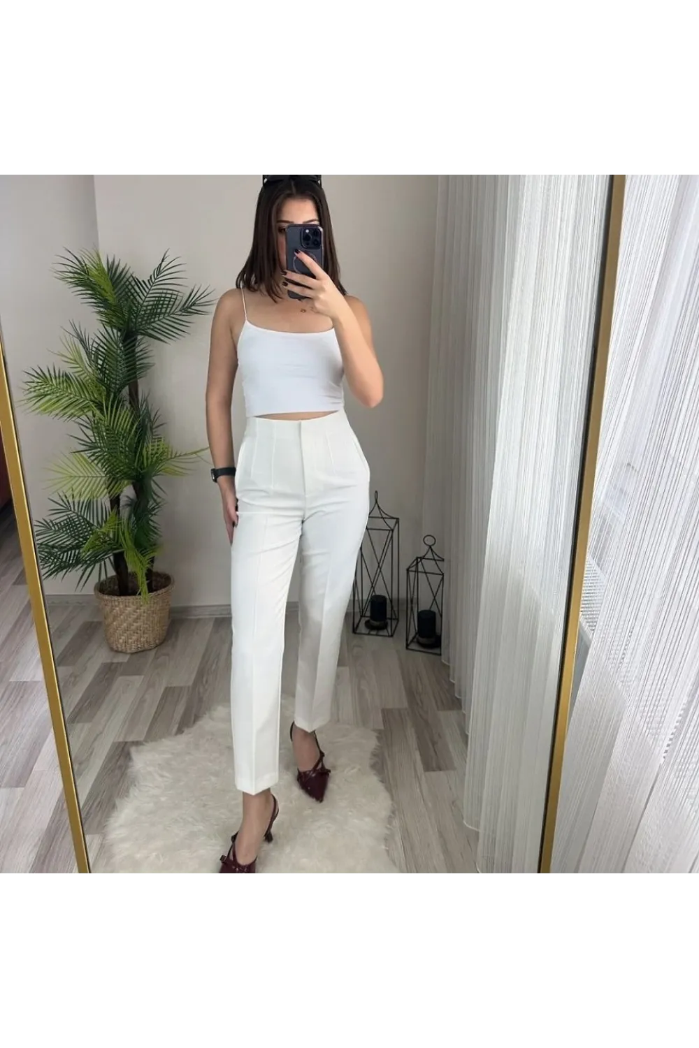 Kadın üste Oturan Paçası Bilek üzerinde Biten Atlas Kumaş Pantolon 36 (S) - 50 (5XL)