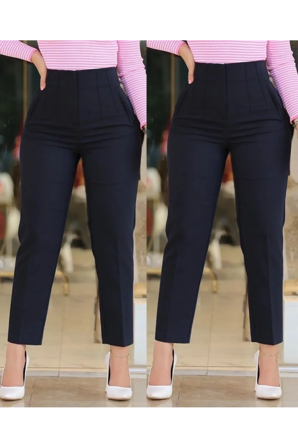 Kadın üste Oturan Paçası Bilek üzerinde Biten Krep Kumaş Kumaş Pantolon 36 (S) - 50 (5XL)