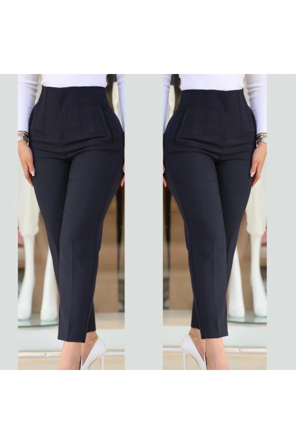 Kadın üste Oturan Paçası Bilek üzerinde Biten Krep Kumaş Kumaş Pantolon 36 (S) - 50 (5XL)