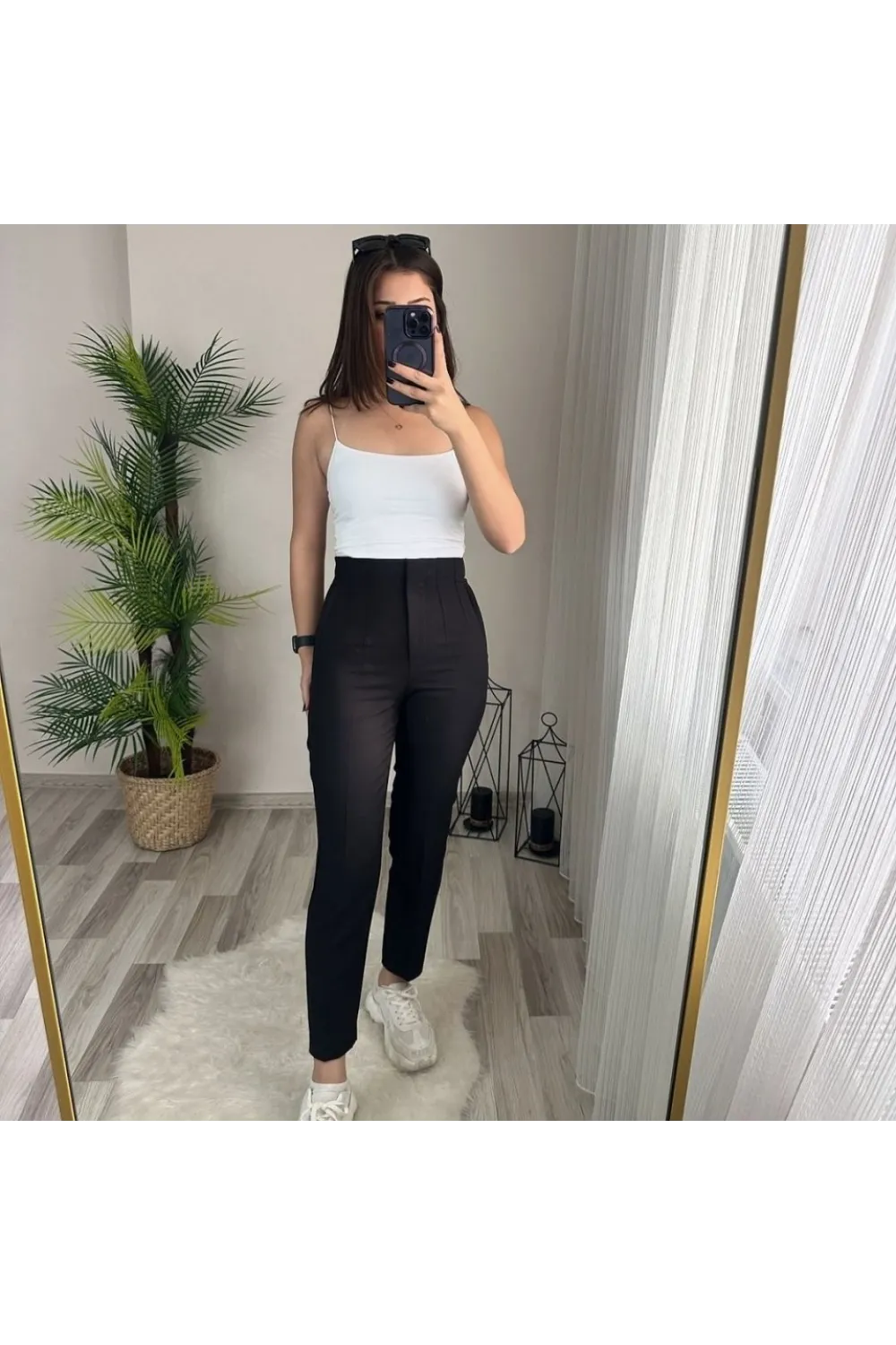 Kadın üste Oturan Paçası Bilek üzerinde Biten Krep Kumaş Kumaş Pantolon 36 (S) - 50 (5XL)