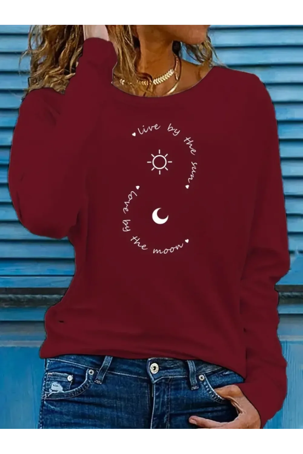 Kadın Uzun Kollu Bisiklet Yaka Desenli Viskon Bluz