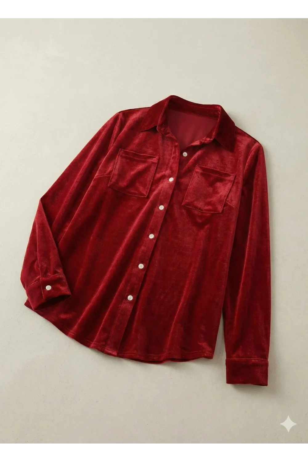 Kadın Uzun Kollu Yakalı önden Düğmeli Cep Detaylı Kadife Gömlek