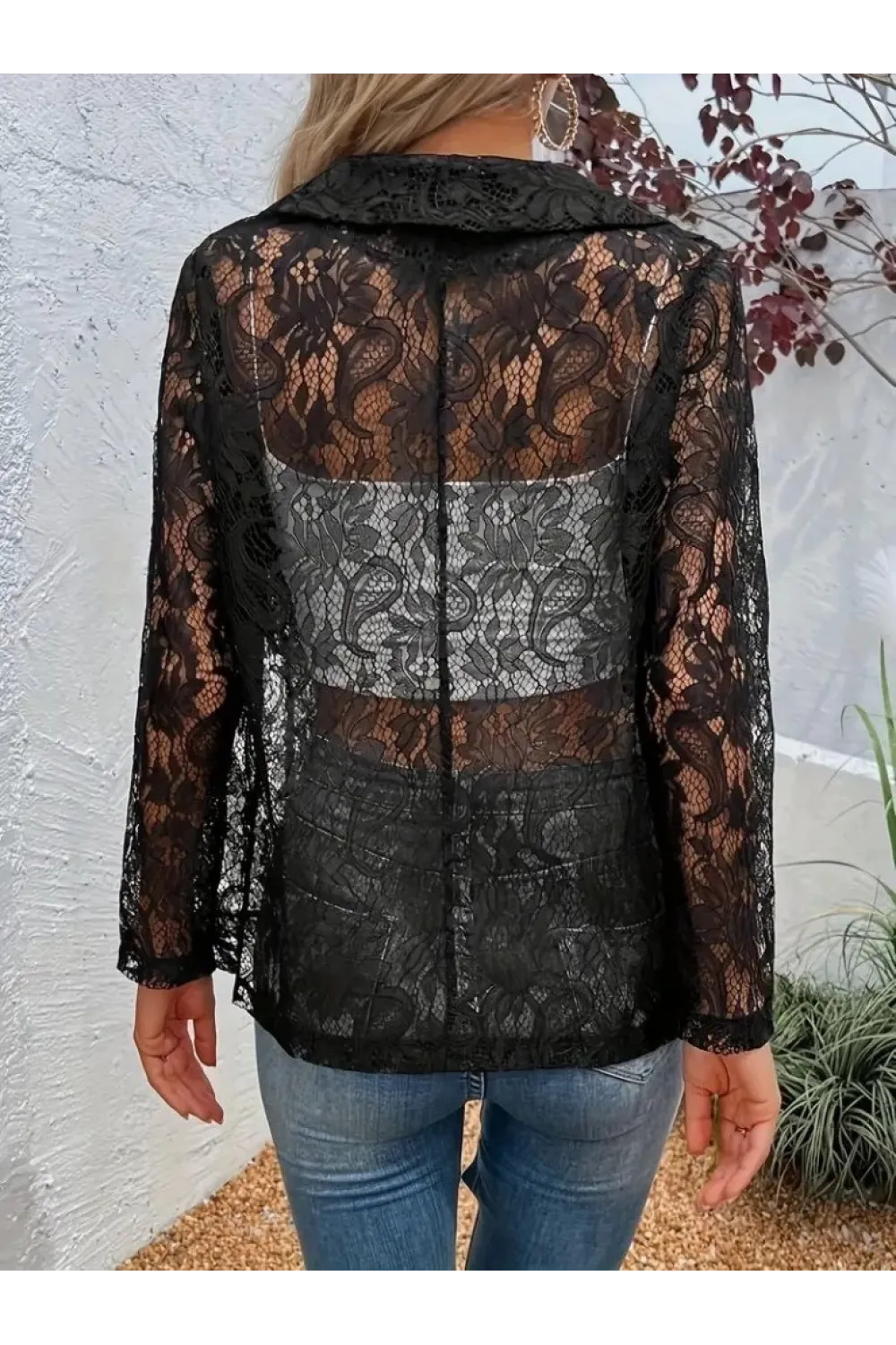 Kadın Uzun Kollu Yakalı önü Açık Dantelli Ceket