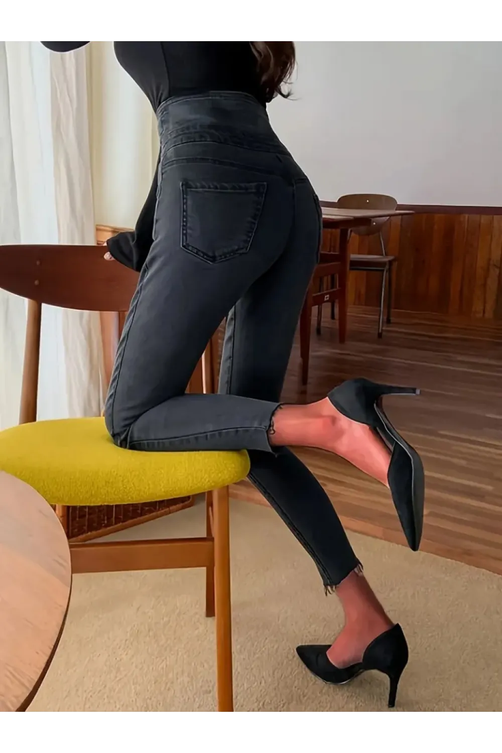 Kadın Yüksek Bel önden Düğmeli Cepli Kot Pantolon