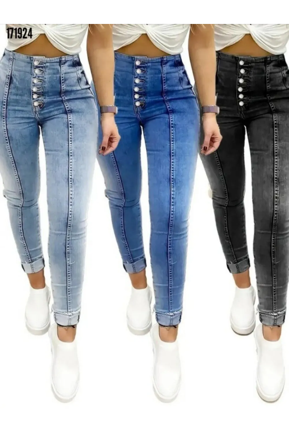 Kadın Yüksek Bel önden Düğmeli Jean Pantolon
