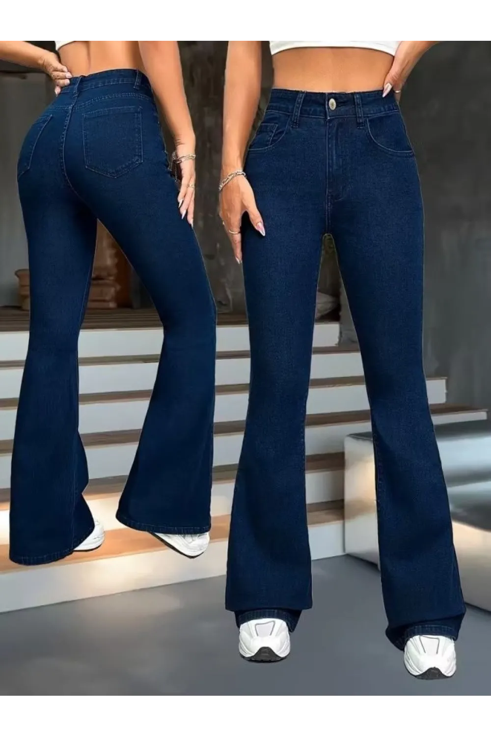 Kadın Yüksek Bel Paçaya Doğru Geniş Kot Pantolon