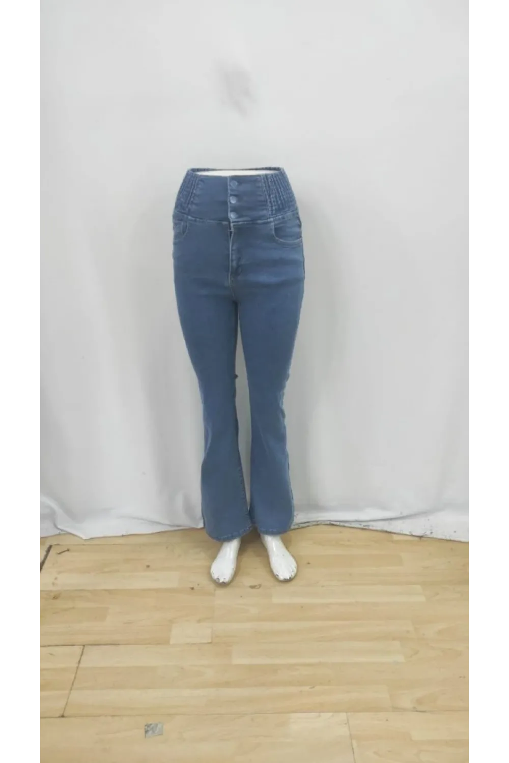 Kadın Yüksek Bel Yanları Lastik önü Düğmeli Kot Pantolon