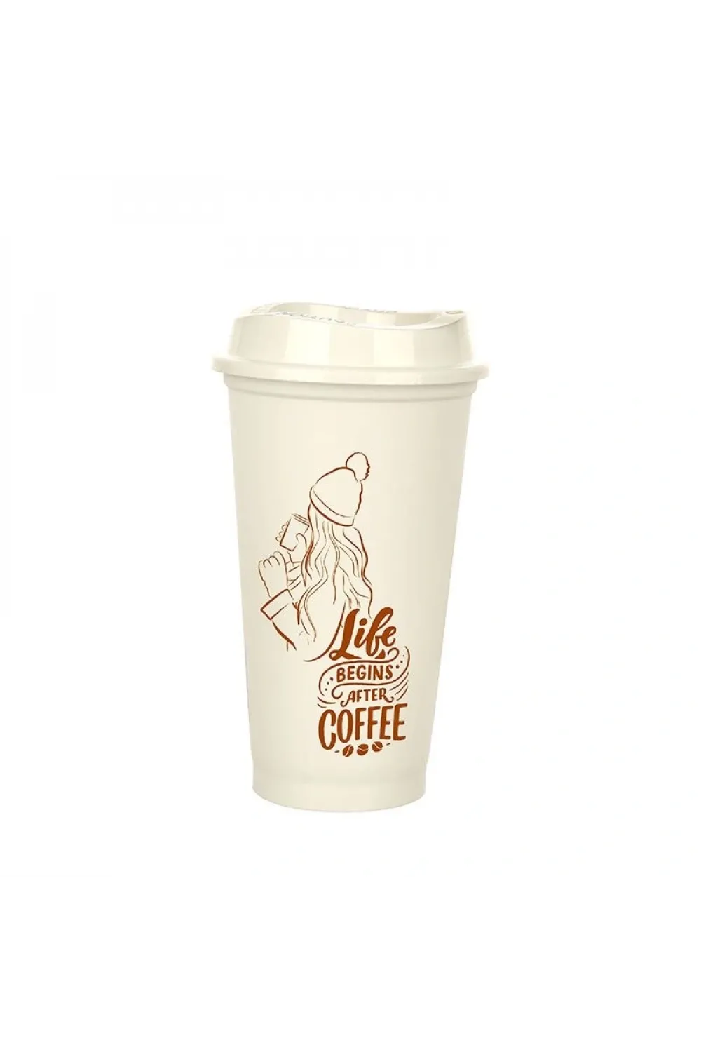 Kahve Bardağı - Kapaklı Krem 473 Ml