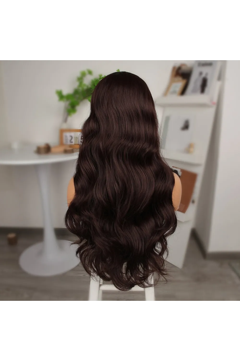 Kahve Karamel Fiber Sentetik Geniş Dalgalı Tül Peruk