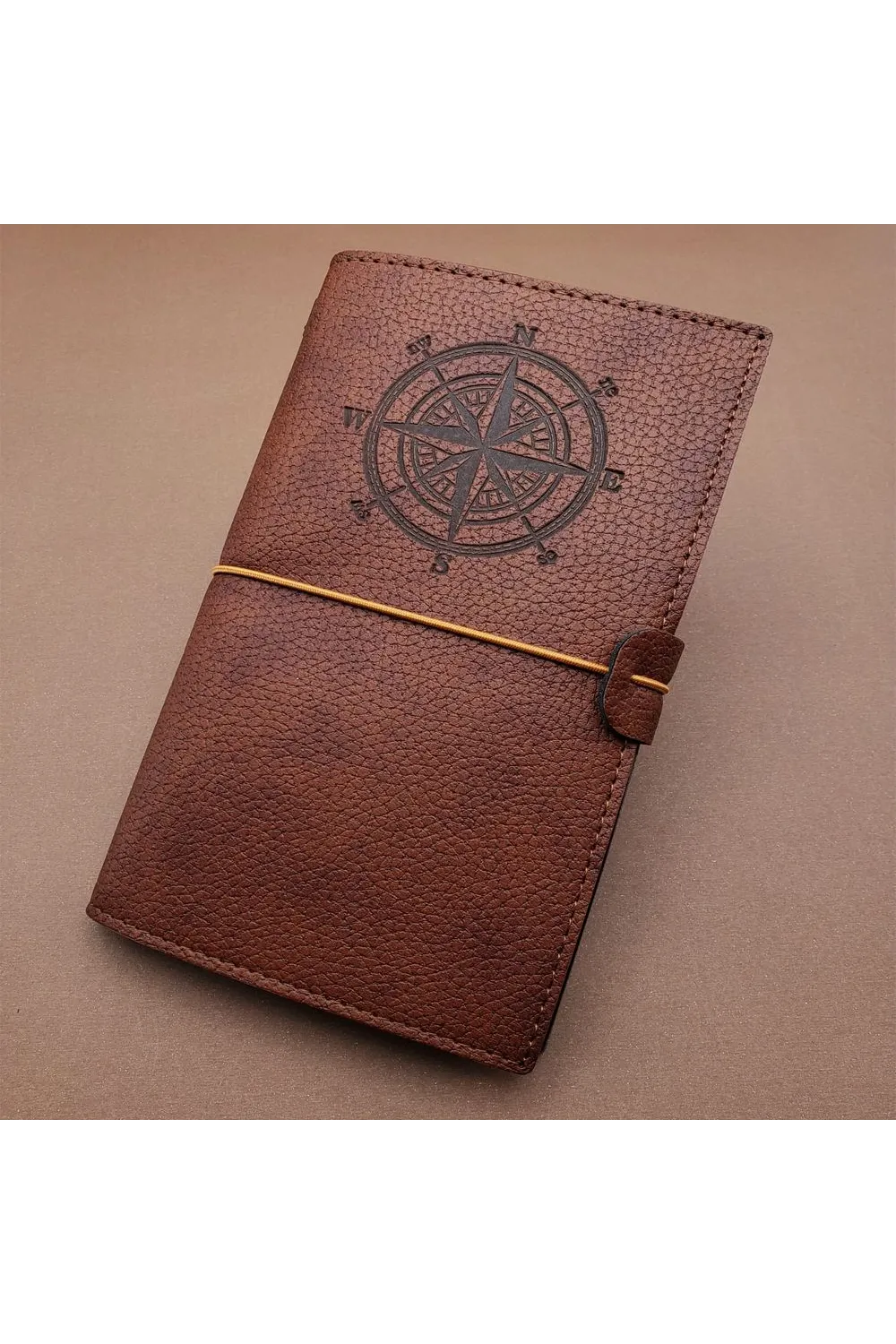 Kahverengi Pusula Temalı Deri Defter