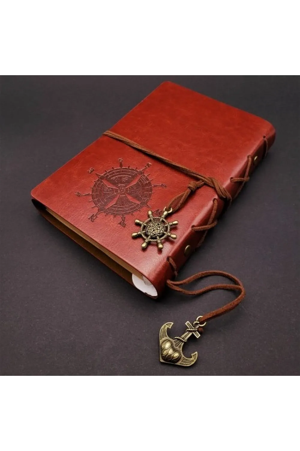 Kahverengi Pusula Temalı Deri Defter