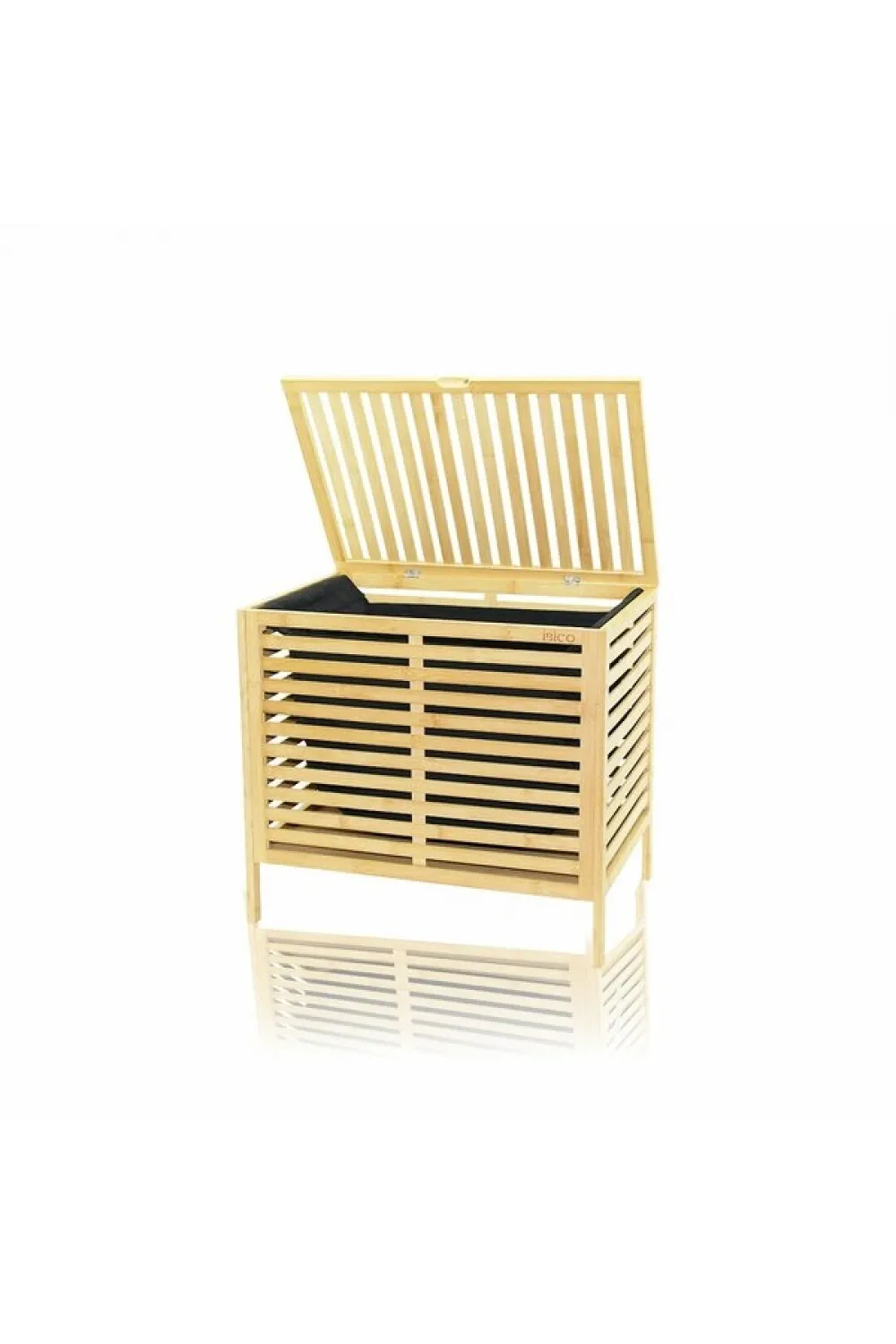 Kalın Ahşap Bambu Kirli Çamaşır Sepeti Siyah Kumaş Çantalı Sepet=50x38x55cm