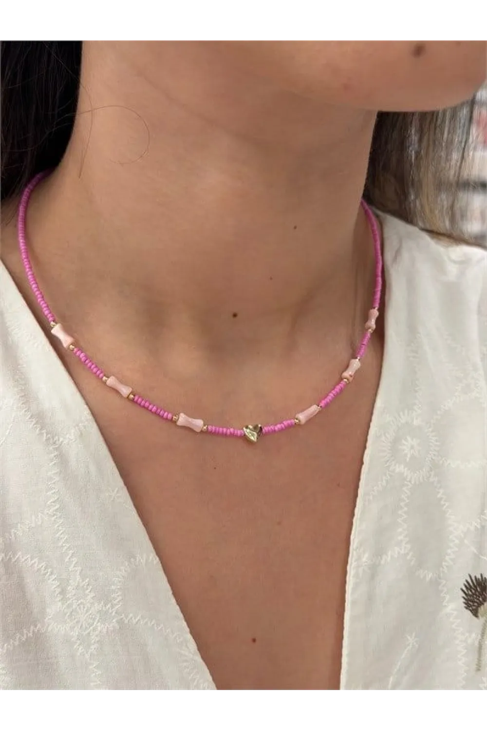 Kalp Boncuk Kolye - Pembe