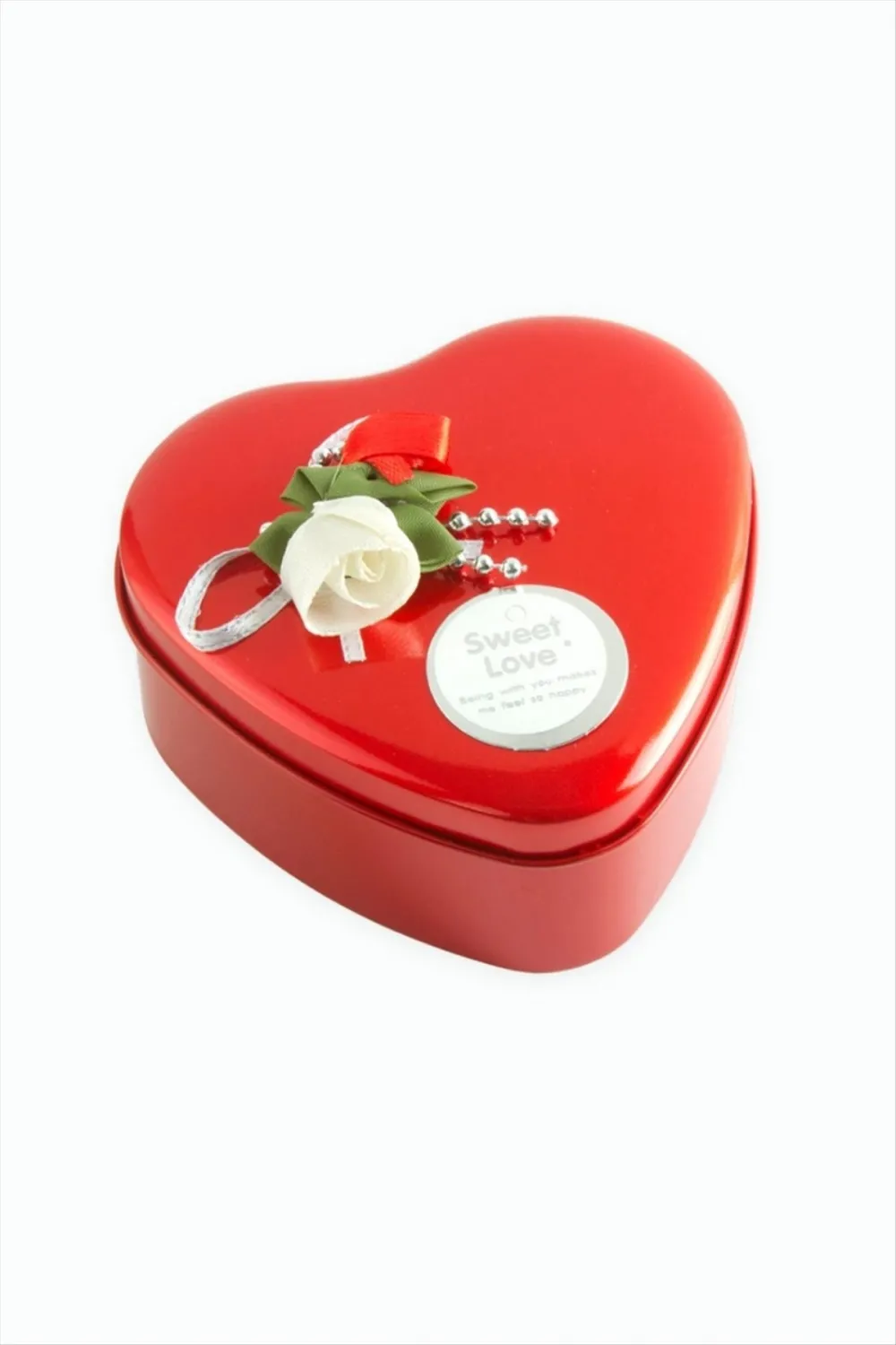 Kalp Boş Kırmızı Metal Kutu 9 cm