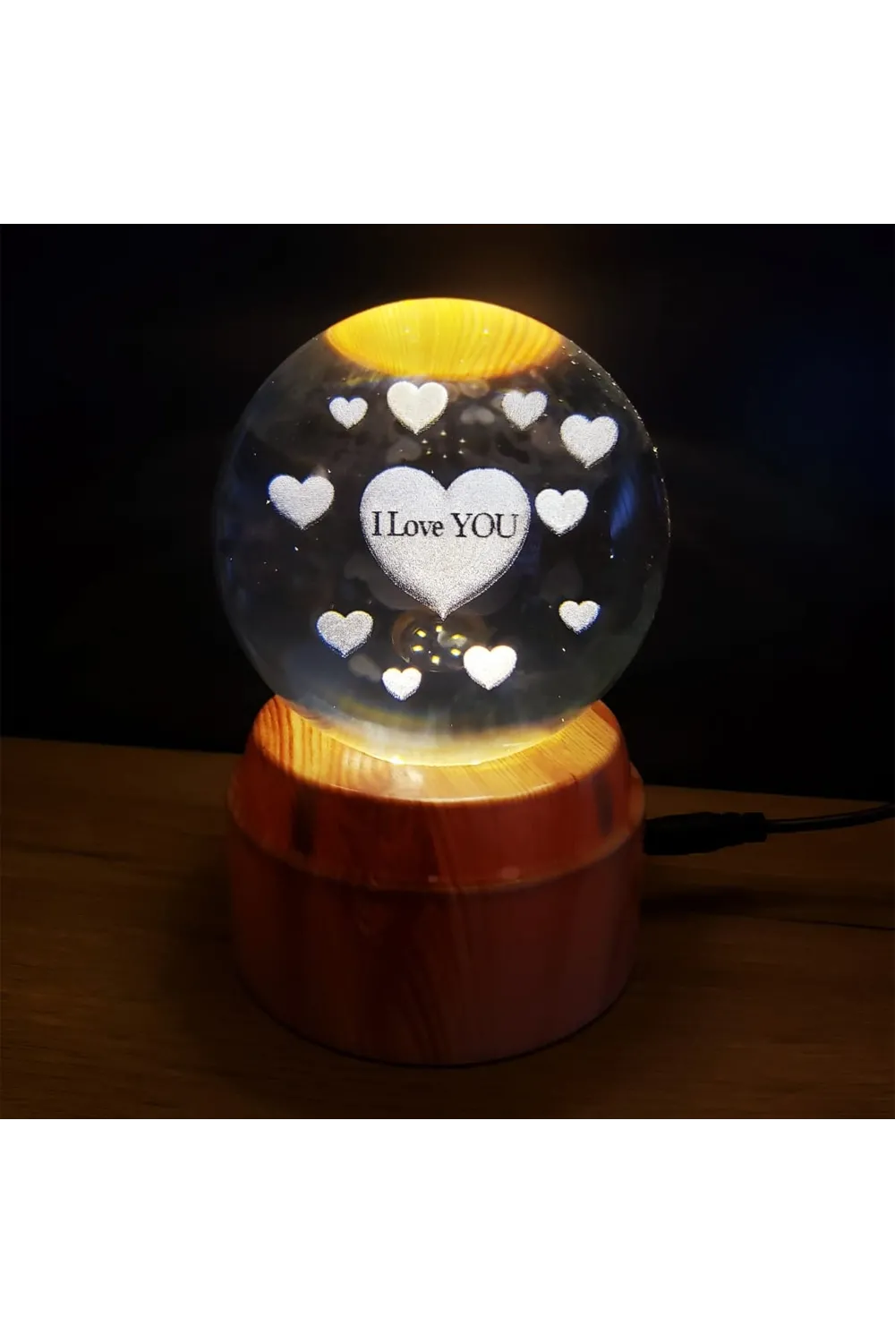Kalpli I Love You Tasarımlı Dönen Cam Küre