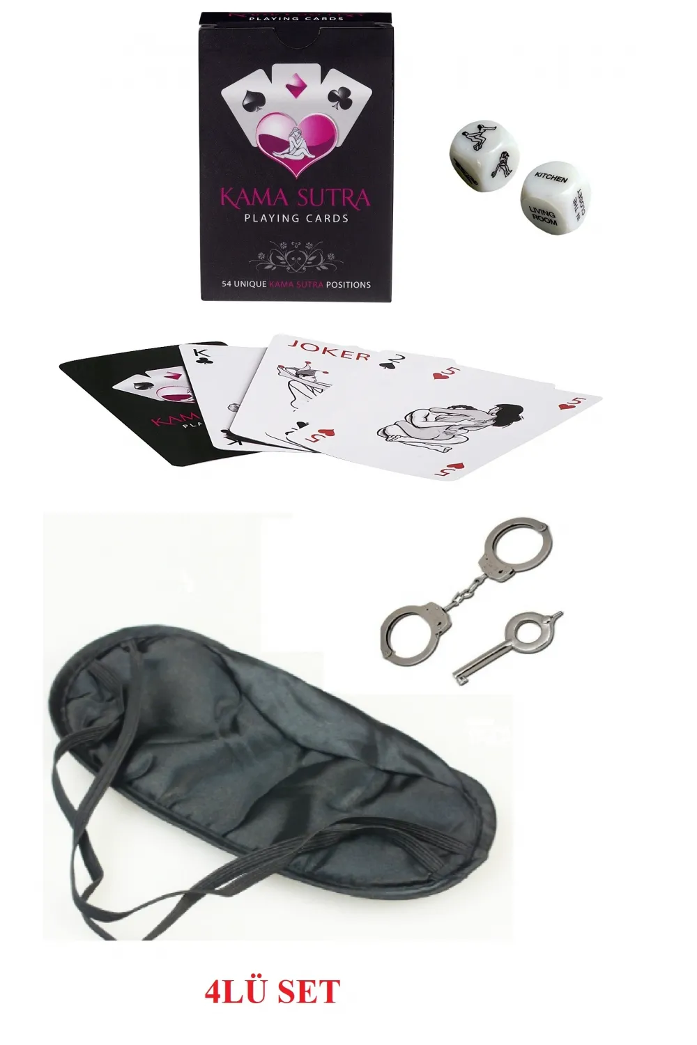 Kamasutra Aşk Seti - Kelepçe - Zar- Kart - Göz Bandı