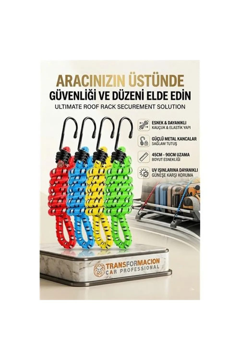 Kancalı Bagaj Lastiği - Bagaj Lastiği Esnek Paslanmaz Kancalı 2 Kancalı 4 lü PAKET 723031