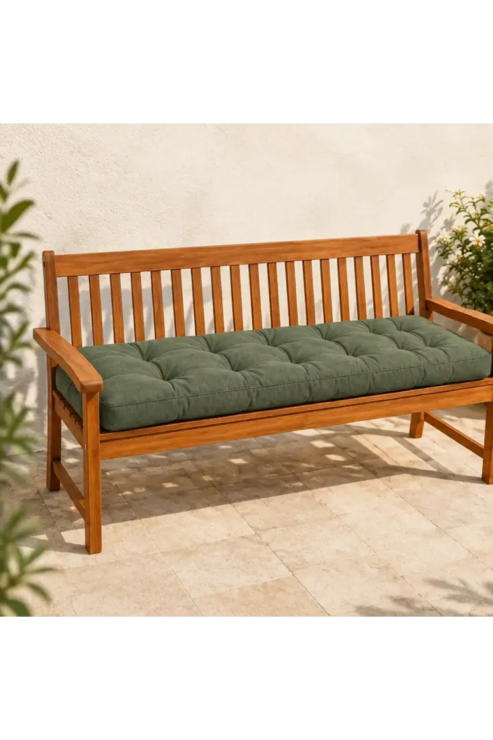 Kapitone Bank Minderi · 100 × 45 × 4 cm · Haki