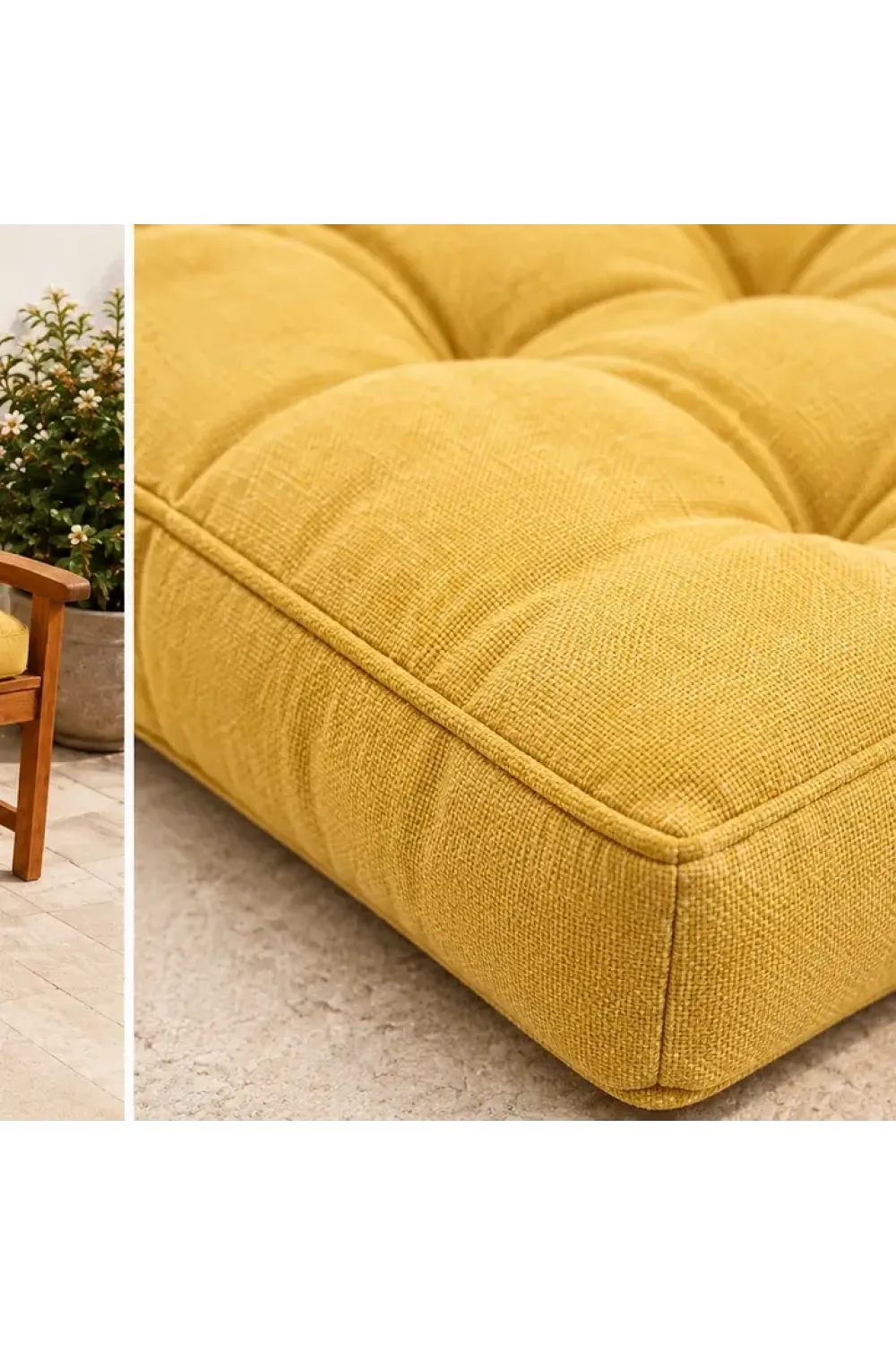 Kapitone Bank Minderi · 100 × 45 × 4 cm · Hardal
