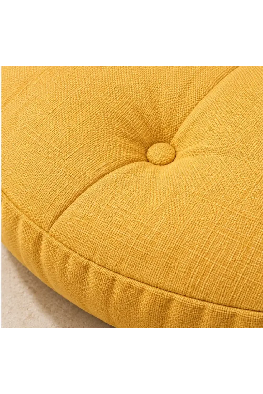 Kapitone Yuvarlak Yer Minderi · 60 × 60 × 8 cm · Hardal