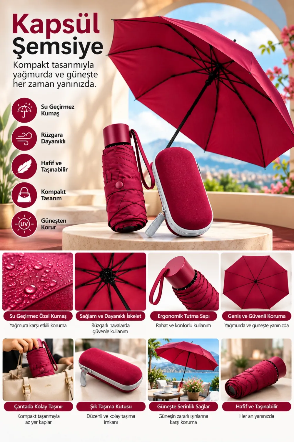 Kapsül Şemsiye Bordo