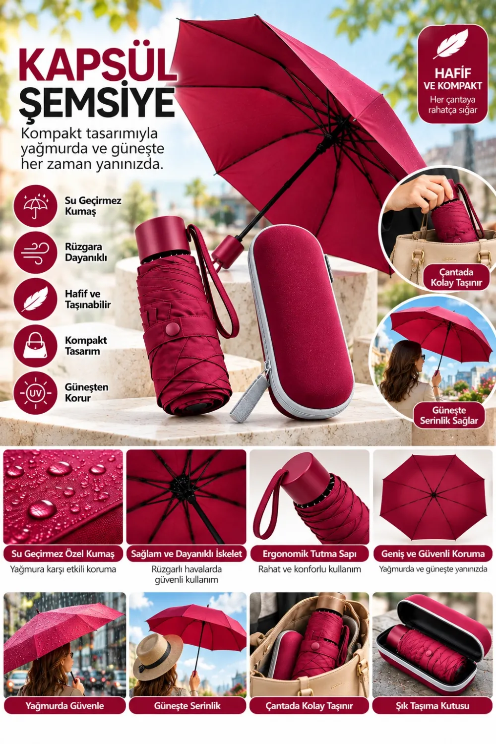 Kapsül Şemsiye Bordo
