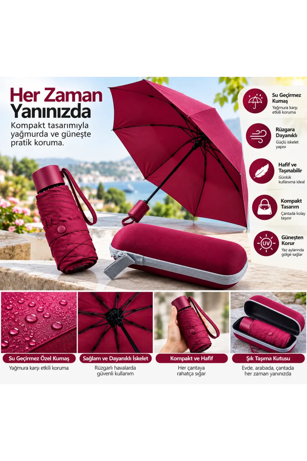 Kapsül Şemsiye Bordo
