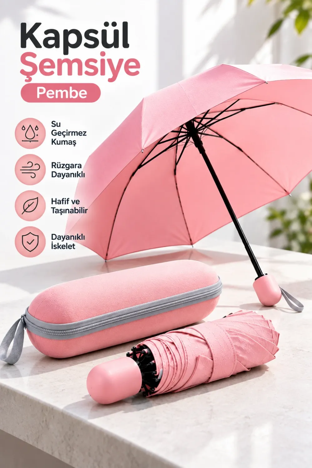 Kapsül Şemsiye Pembe