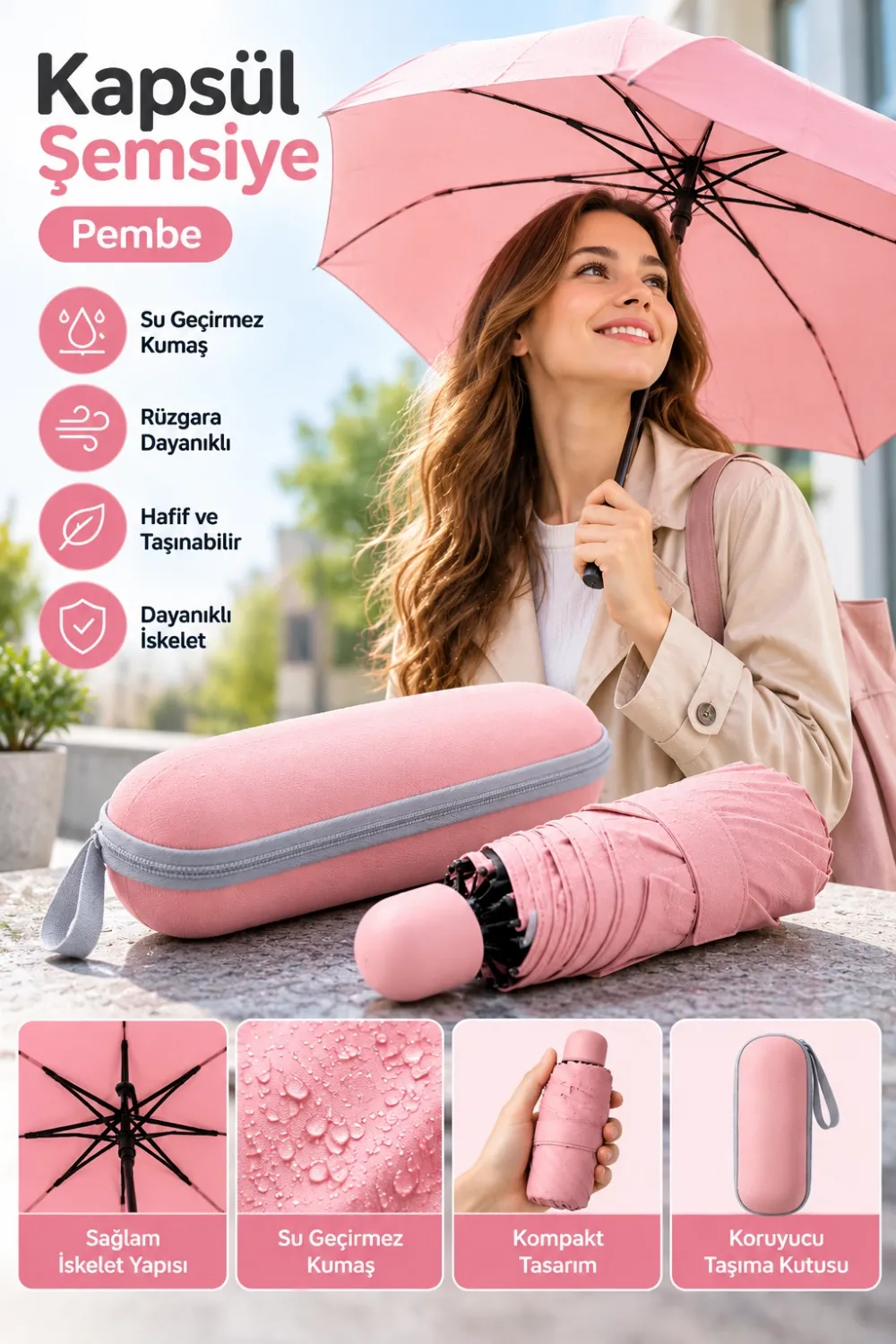 Kapsül Şemsiye Pembe