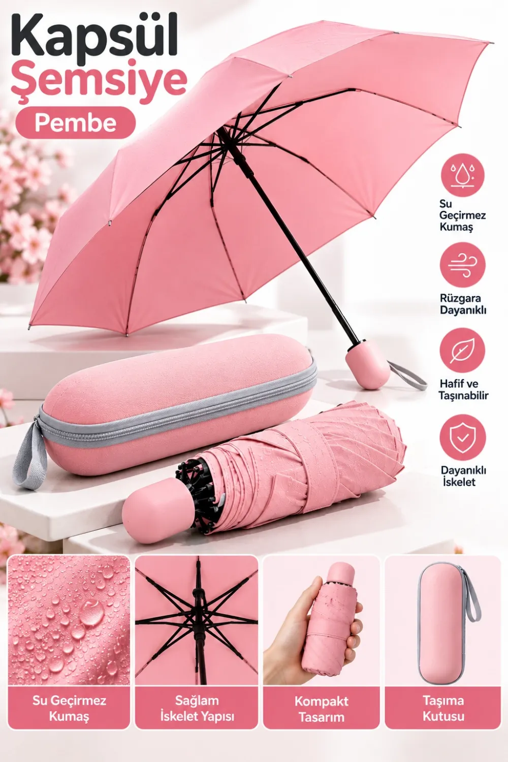 Kapsül Şemsiye Pembe