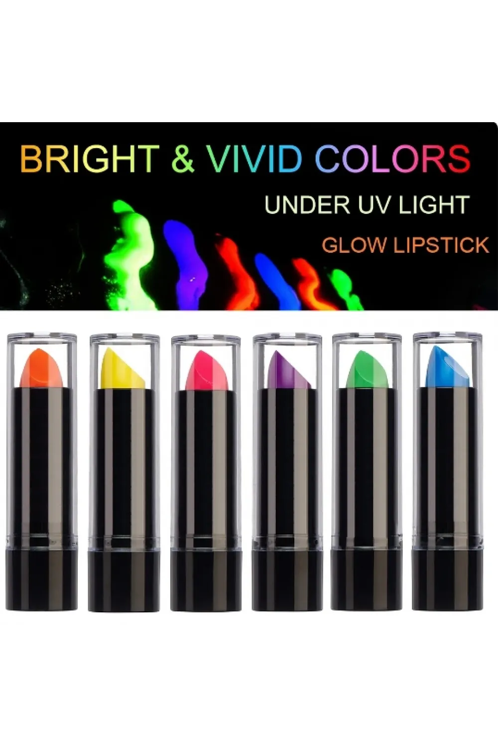 Karanlıkta Parlayan Yanan UV Neon Ruj Yüz Boyama 6 Adet 6 Renk