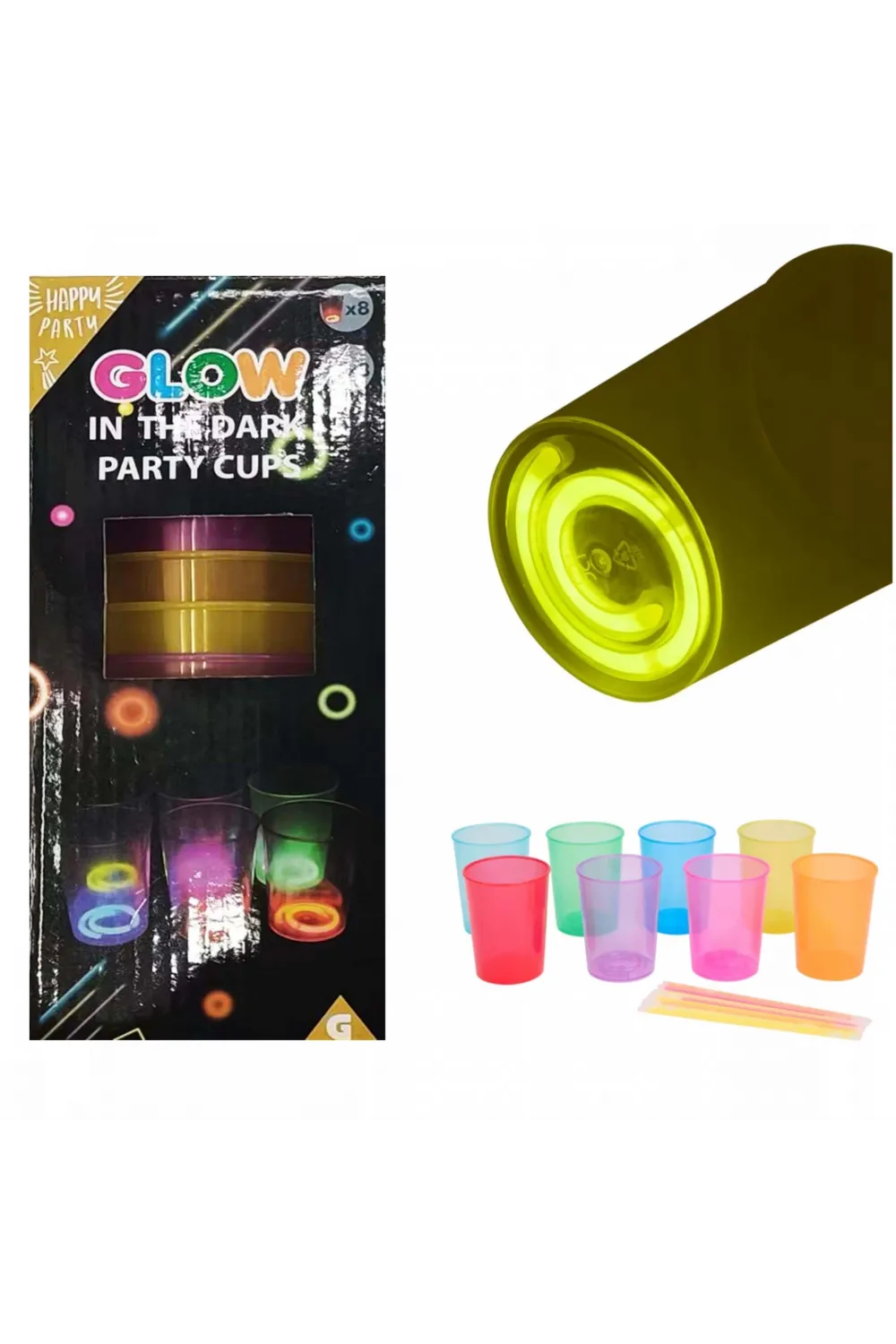 Karanlıkta Yanan Gece Işığı Mega Glow Bardaklar 8 Adet 8.5 X 10.5 Cm
