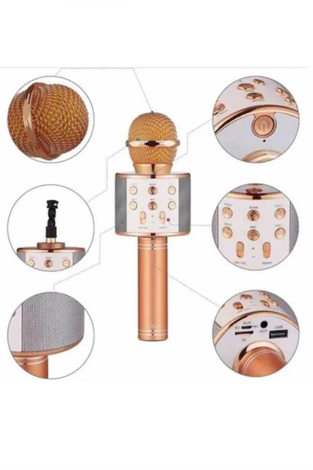 Karaoke Mikrofon Bluetooth Bağlantılı Aux Girişli Uzun Pil Ömrü Yüksek Ses Kaliteli