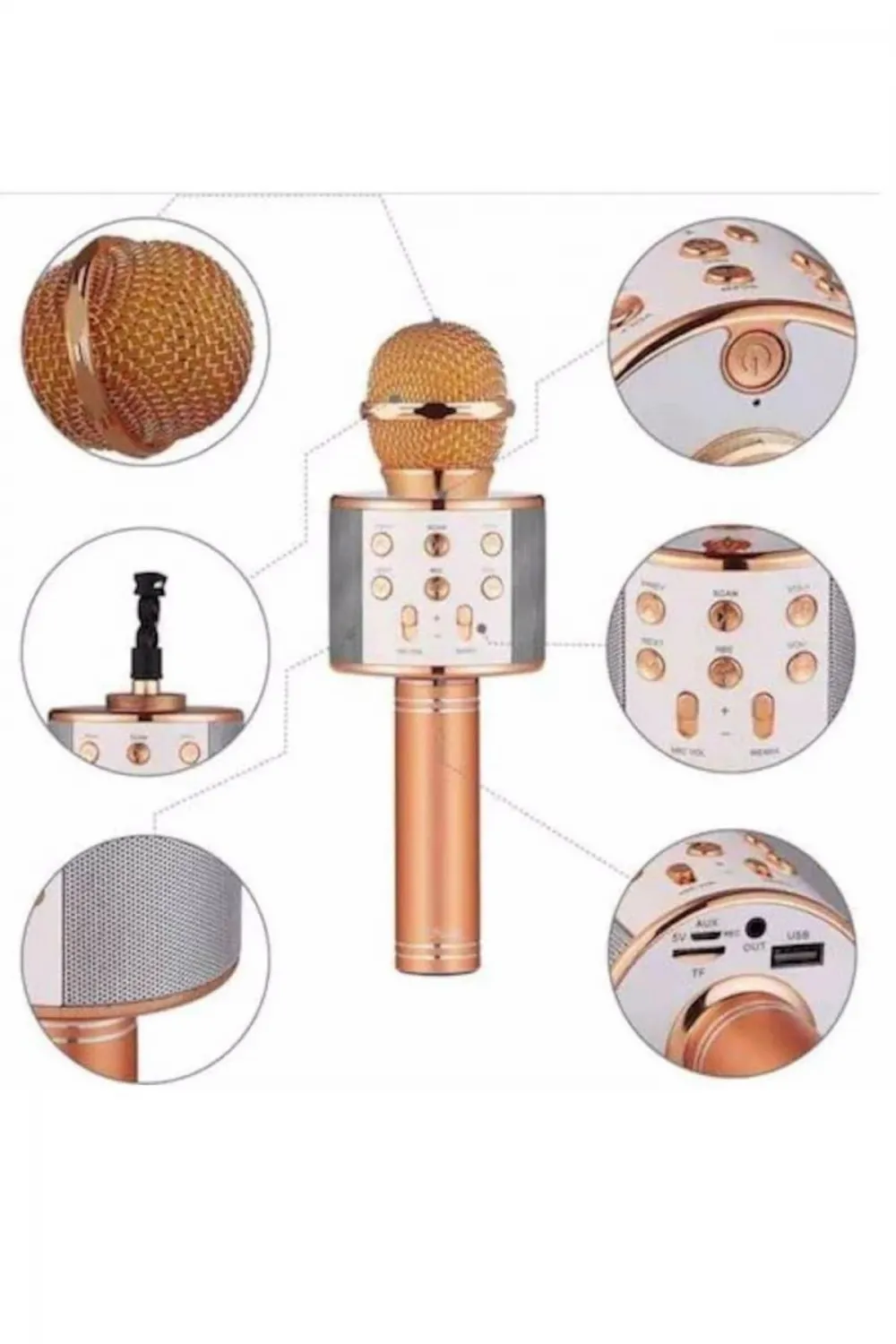 Karaoke Mikrofon Dahili Hoparlörlü Sd-usb-aux Girişli Bluetooth Hoparlör