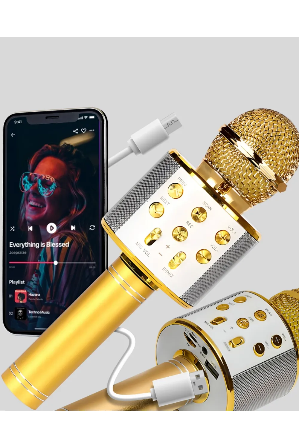 Karaoke Mikrofonu Bluetooth Usb Aux Girişli Yankı Efektli