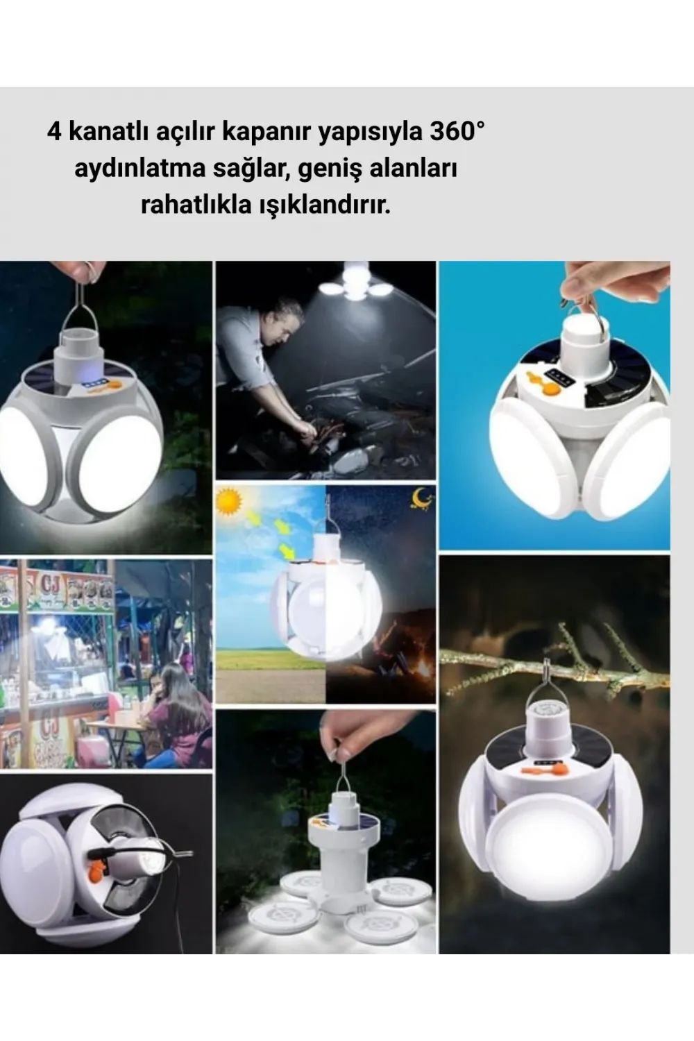 Katlanabilir 5 Kanatlı Solar Led Bahçe Ve Kamp Lambası