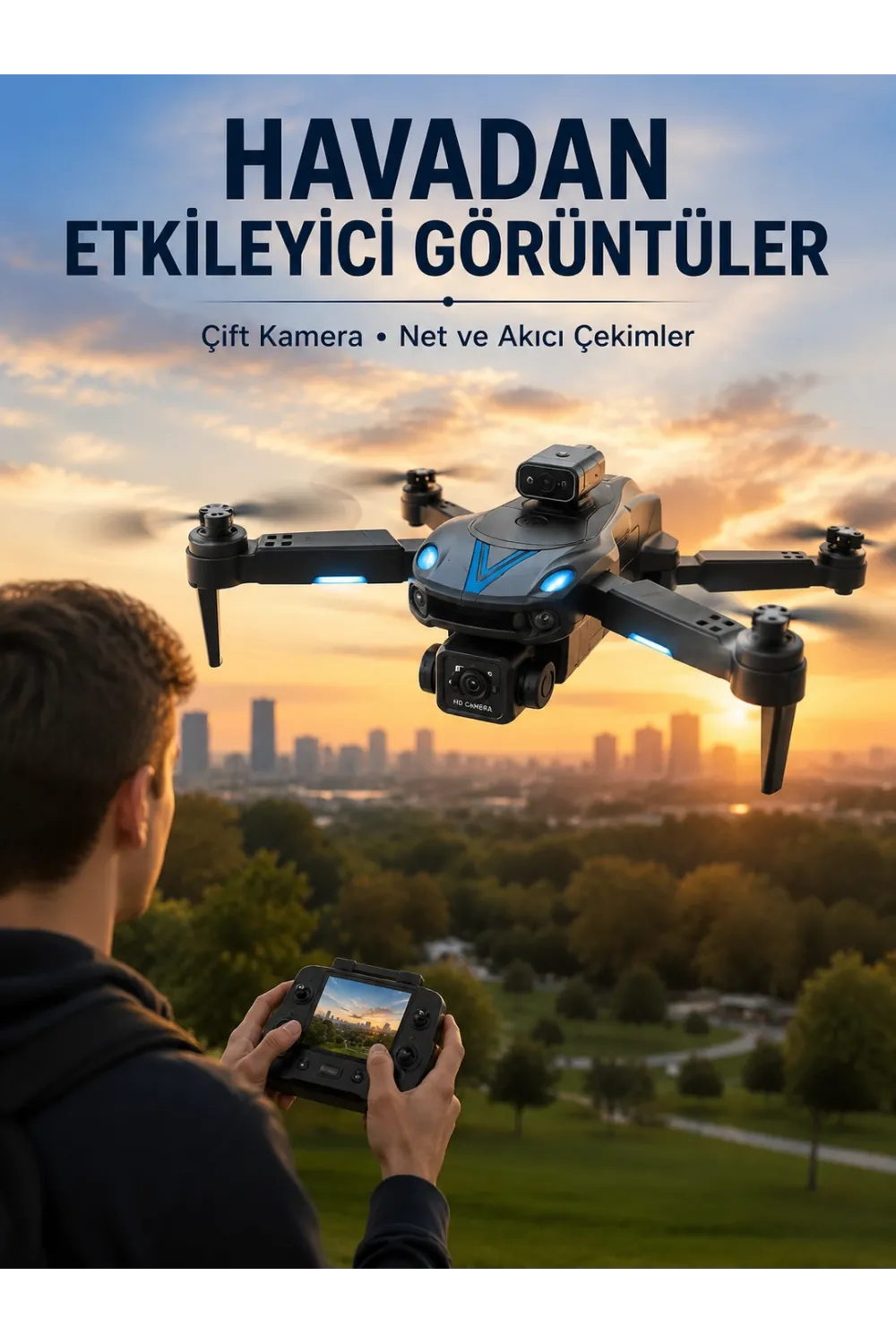 Katlanabilir Çift Kameralı Drone Uzaktan Kumandalı Hava Aracı