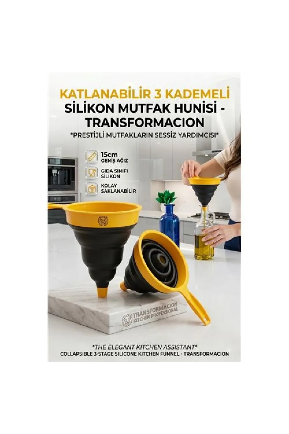 Katlanabilir Silikon Huni - Mutfak ve Araç İçin Yer Kaplamayan Pratik Akıllı Çözüm 723159