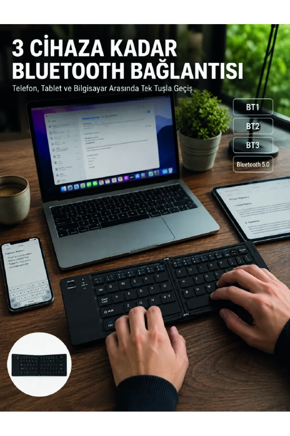 Katlanır Bluetooth Klavye Telefon Tablet Laptop Uyumlu Kablosuz Klavye